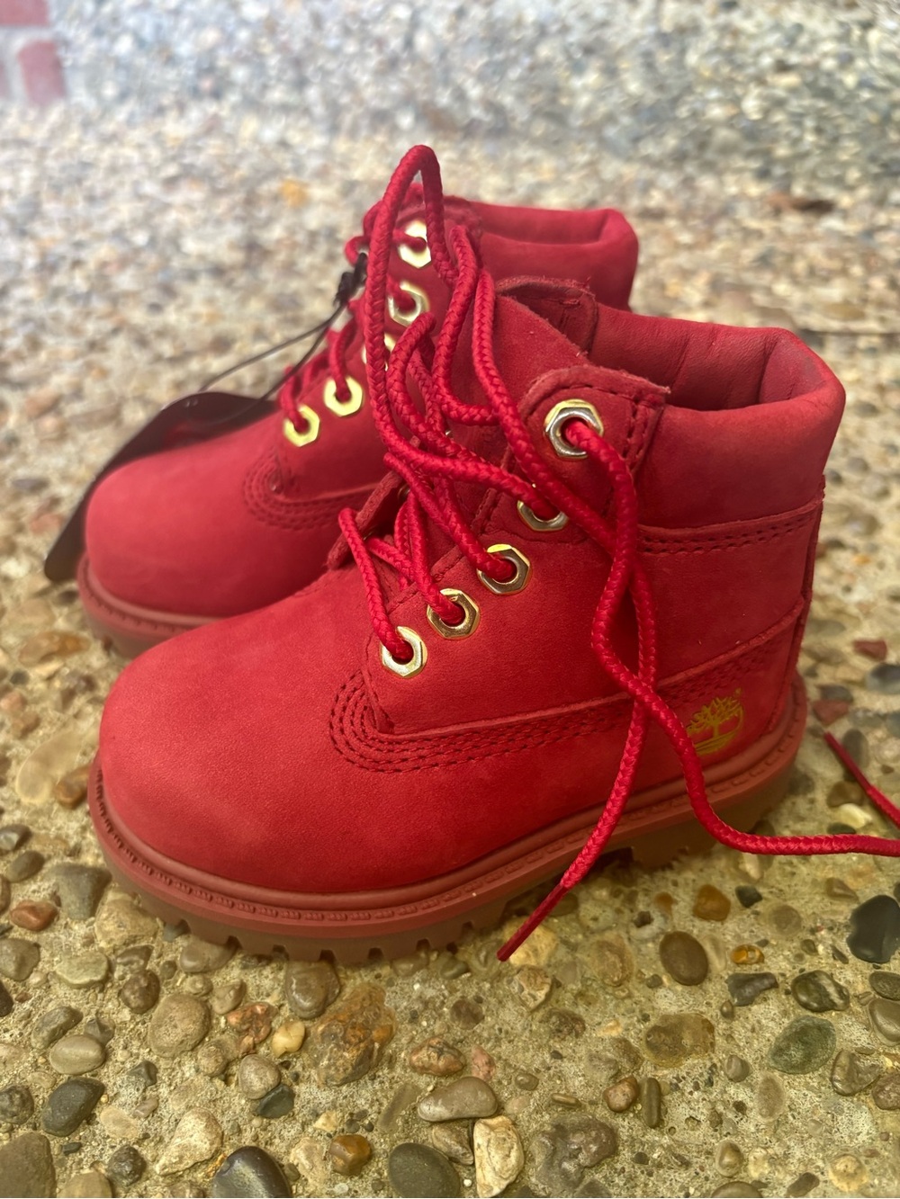 Timberland Kids Red Suede Lace-Up Boots